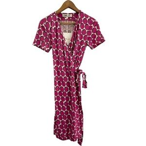 Diane von Furstenberg New Julian Two Painted Dot Short Sleeve Wrap Dress Small